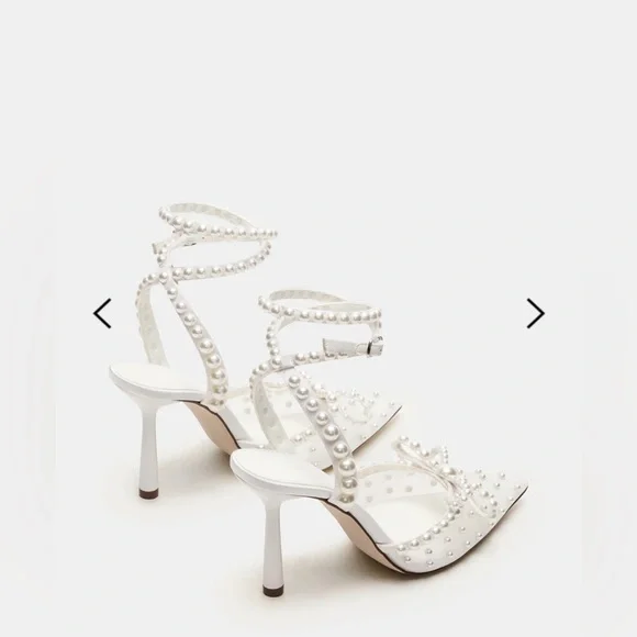 White Pearl-Embellished Women's Heels. Brand new. Only tried on indoor. - Picture 4 of 13
